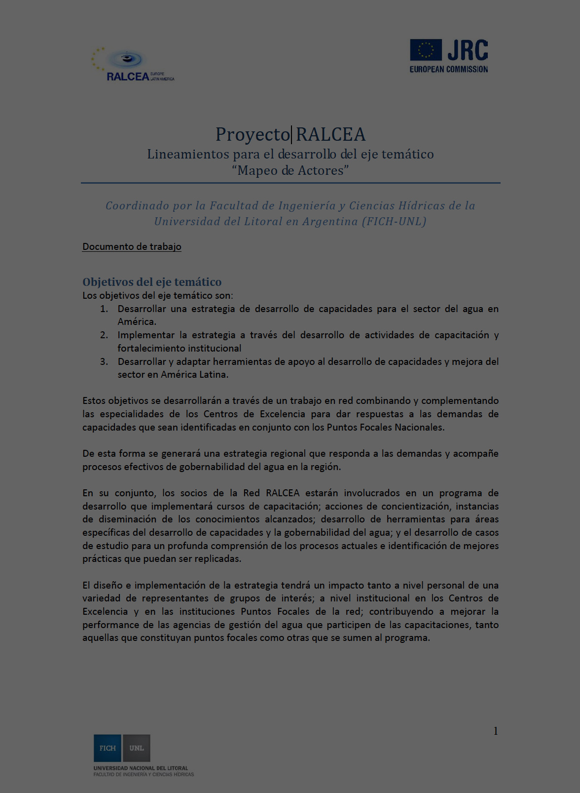 Lineamientos para el desarrollo del eje temático “Mapeo de Actores” - 2012