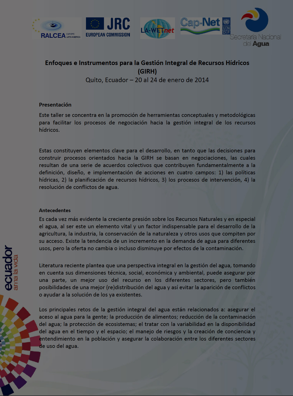 INFORME - Enfoques e Instrumentos para la Gestión Integral de Recursos Hídricos (GIRH) - Ecuador, 2014