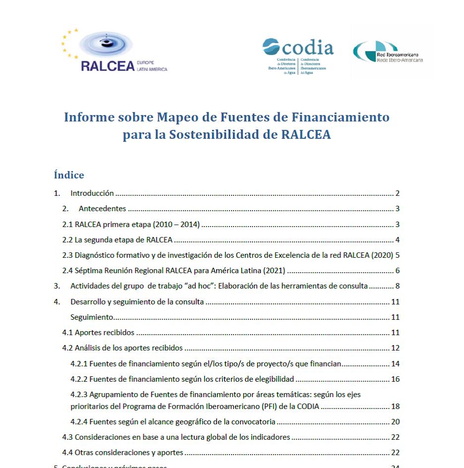 Mapeo de las fuentes de financiamiento para el desarrollo de actividades de RALCEA